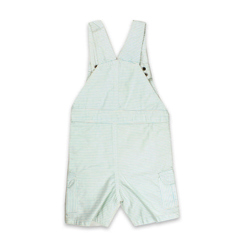 (Minor B) KIABI Glasses Embroidery Blue Striped White Boys Cotton Dungaree