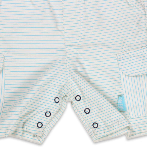 (Minor B) KIABI Glasses Embroidery Blue Striped White Boys Cotton Dungaree