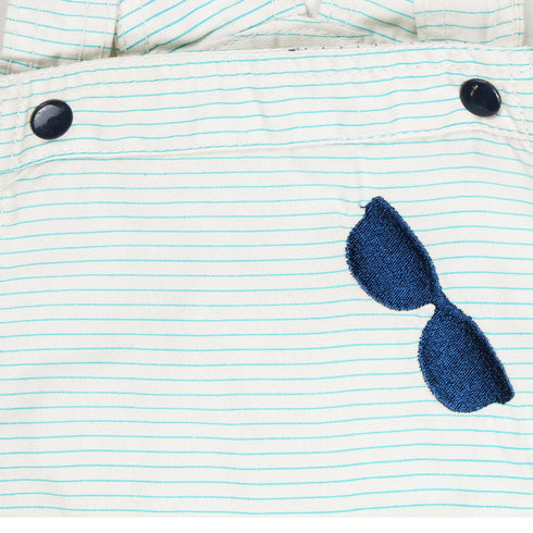 (Minor B) KIABI Glasses Embroidery Blue Striped White Boys Cotton Dungaree