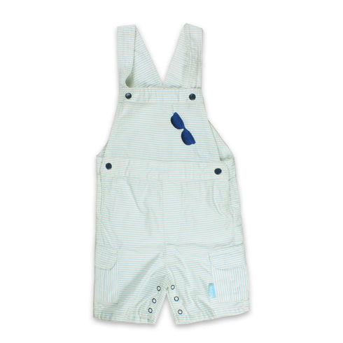 (Minor B) KIABI Glasses Embroidery Blue Striped White Boys Cotton Dungaree