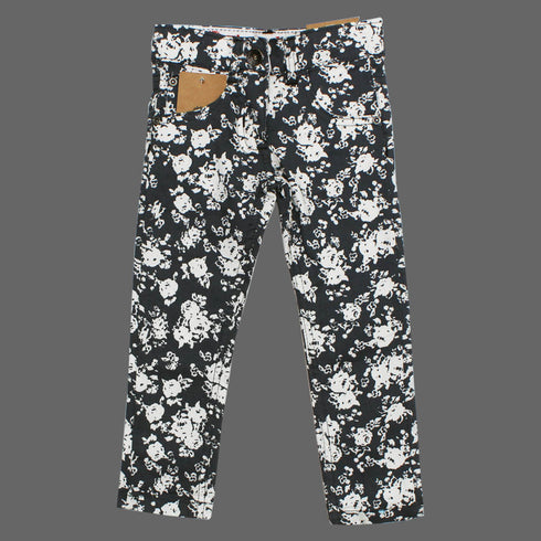 TIMBERLAND All over White Flower Printed Grey Girls Cotton Pant