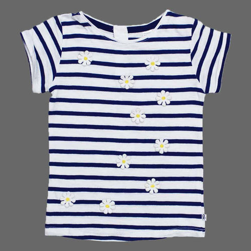 OKAIDI White Flowers Applique Premium Cotton Girls Tshirt