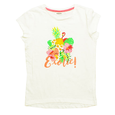 KAPPAHL Exotic Glitter Flamingo Print Premium Cotton Off White Tshirt