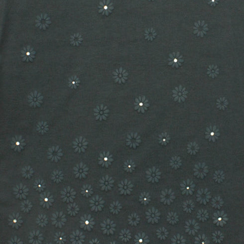 Okaidi Girls Grey Rubber Printed Flowers Glass Rhinestone Premium Cotton Tshirt