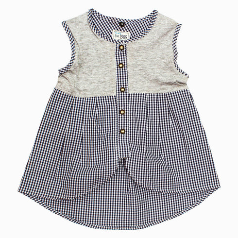 PALACE 1989 Black Checks Girls Front Slit Woven Grey Top