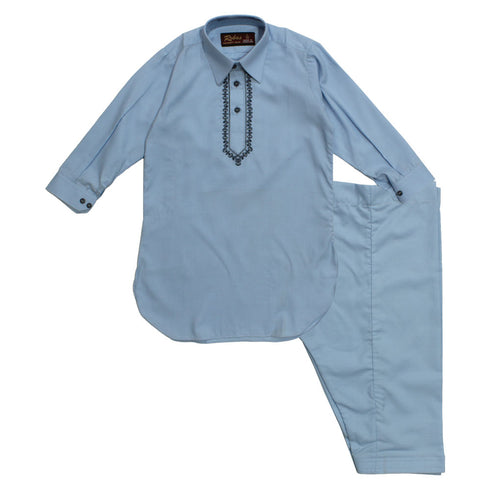 ROBAS Cotton Machine Embroidered Light Blue Shalwar Kameez Full Suit