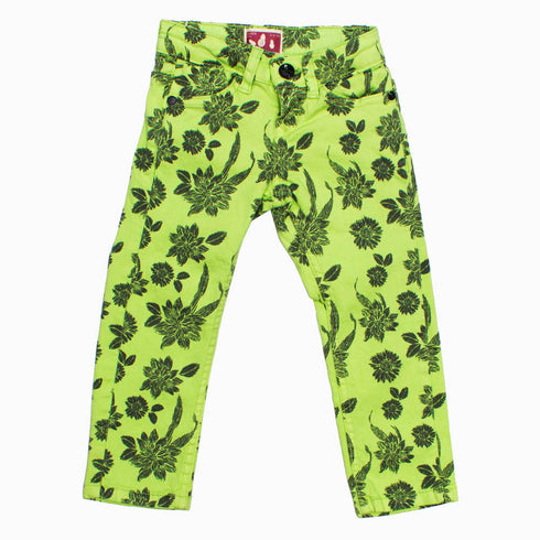 Akido Girls Garment Dyed All over Flower Printed Light Green Jeans