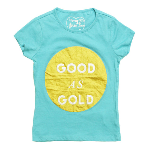 TWENTY4 Good as Gold Premium Cotton Glitter Print Girls Blue Tshirt