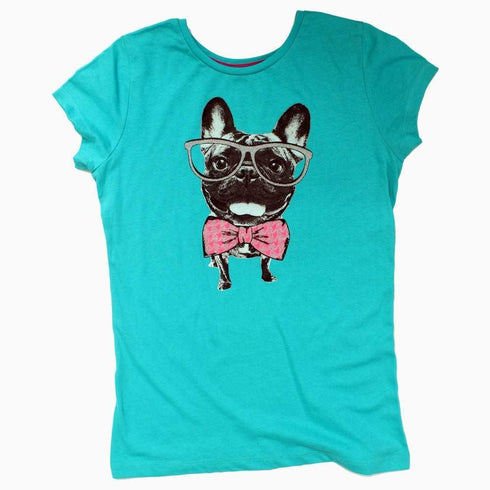 Cute Glitter Puppy Girls Turquoise Tshirt