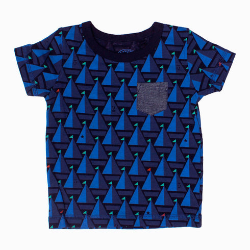 All over Sailor Boat Boys Premium Cotton Blue Tshirt
