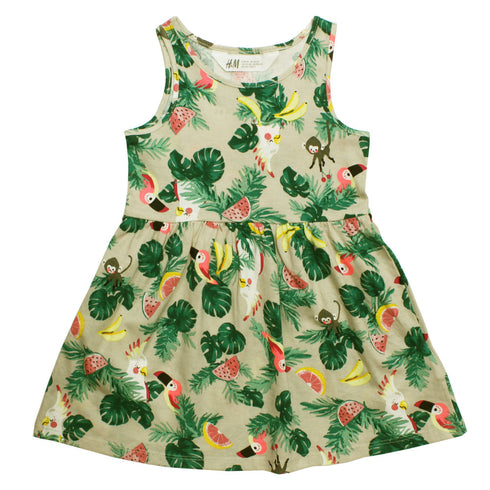 HnM All over Tropical Jungle Print Premium Cotton Dress