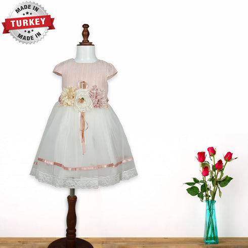 SENKIZ Flower Baby Pink And White Girls Party Frock