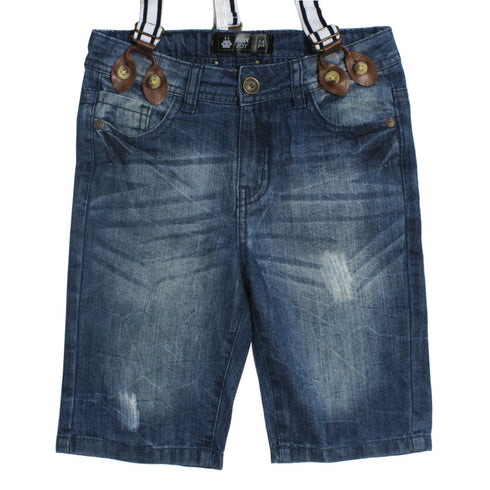 MAX Boys Light Ripped Sand Washed Blue Belt Denim Short