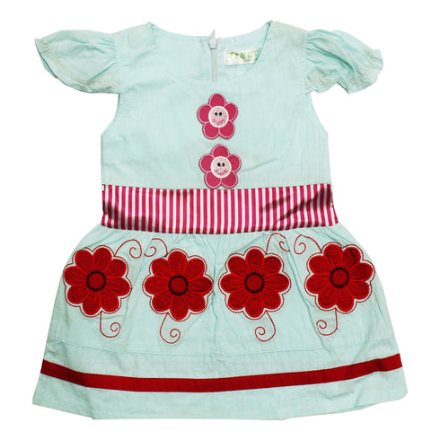 THAILAND TEBG Applique Flower Woven Cotton Light Blue Dress