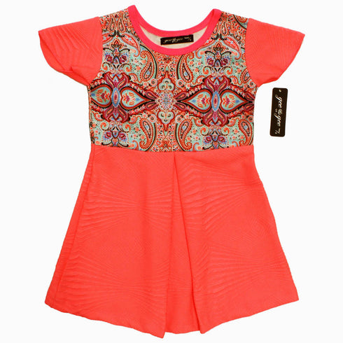 Gee Gee Paisley Printed Pink Girls Poly Cotton Premium Dress