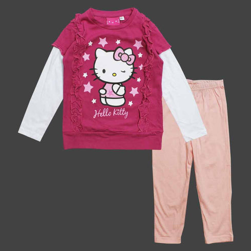 Hello Kitty Frill Pink Girls 2 Piece Premium Cotton Set