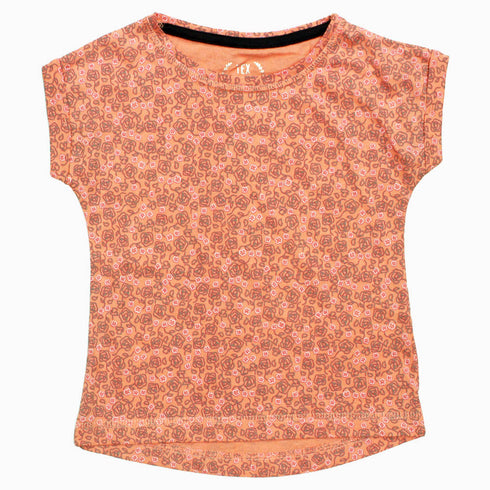 TEX Girls All over Flower Print Premium Cotton Folded Sleeves Pink TShirt