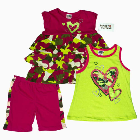 Peanut button Pink Frill Dress Girls 3 piece Set