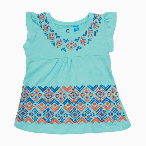 Okaidi Rubber Print Light Blue Girls Cotton 2 Piece Set