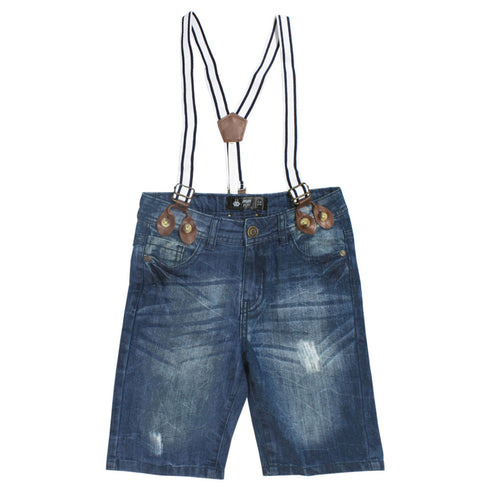 MAX Boys Light Ripped Sand Washed Blue Belt Denim Short