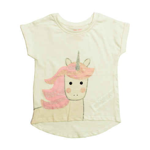 Cotton ON Kids Unicorn Glitter Print Premium Cotton Girls Off White Tshirt