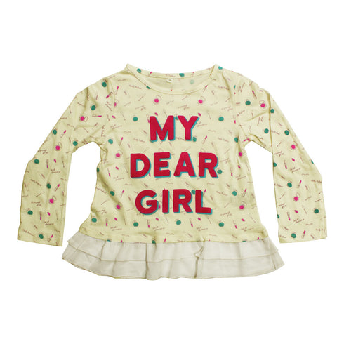 Dear Girl Full Sleeves Premium Cotton Frill Girls Cream Tshirt