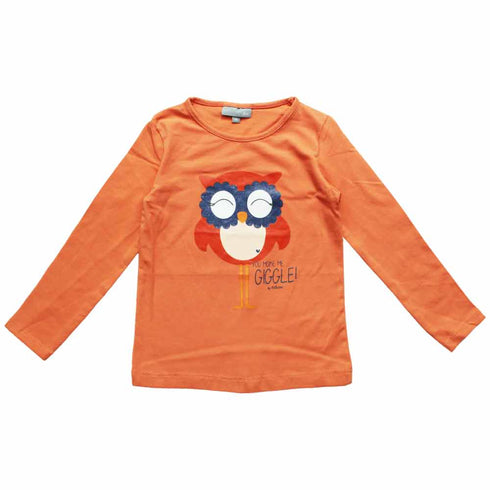 JBC Owl Giggle Glitter Print Girls Orange Premium Cotton Tshirt