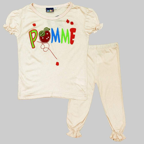 LUPILU Apple applique Peach 2 piece Girls Night Suit Set