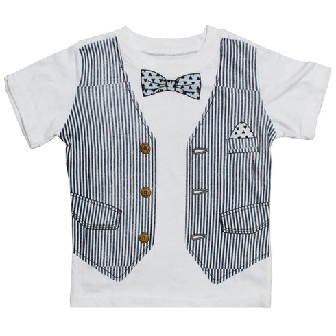 Waist Coat and Bow 2 Piece Tshirt and Denim Short Set