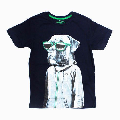 Street Board Bull Dog Premium Cotton Boys Navy Blue Tshirt