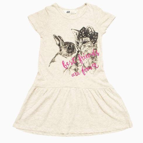 HnM Best Friends Premium Light Grey Glitter Print Dress