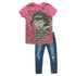 3 BAHADUR Pink T shirt Blue Heavy Ripped Jeans 2 Piece Set