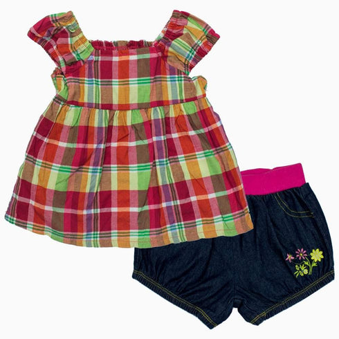 Girls Woven Multi Colour Checks 2 piece Set