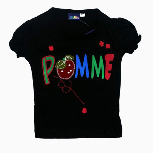 LUPILU Apple applique Black 2 piece Girls Night Suit Set