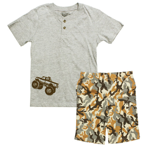 OPEN TRIALS Brown Mosnter Truck Grey Cotton 2 Piece Set