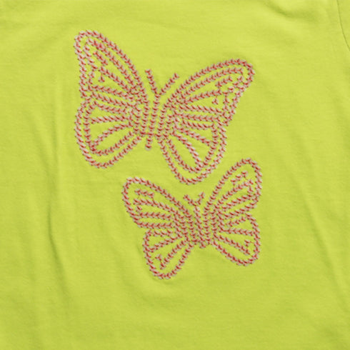NEXT Two White Thread Butterfly Sequines Greenish Yellow Girls Premium Cotton Tshirt