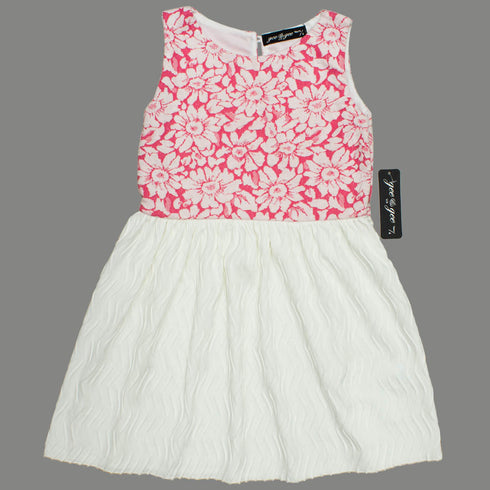 Gee Gee Girls Knitted Flocked Flowers Pink and White Knitted Dress