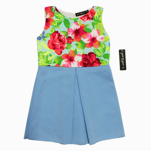 Gee Gee Flower Top Printed Girls Premium Poly Cotton Blue Dress