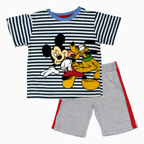 Mickey and Pluto Boys navy and White Stripes 2 Piece Set