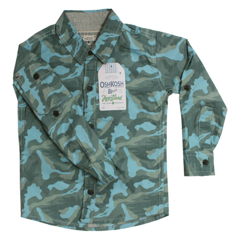 OSHKOSH Camouflage Light Blue And Green Premium Cotton Casual Winter Shirt
