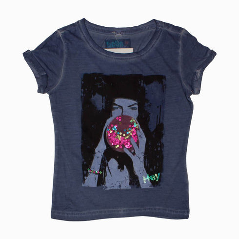 POCOPIANO Ultra Premium Cotton Magic Sequins Print Girls Tshirt