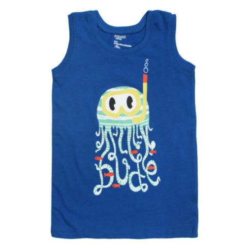 PREANTAL Fish Print Blue Boys Premium Cotton Tank Top
