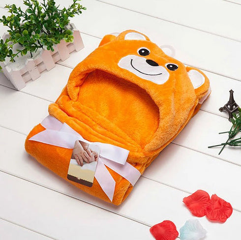 Orange Bear Hooded Blanket