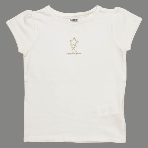 OKAIDI Girls Premium Whte Enjoy Future Glitter Print Tshirt