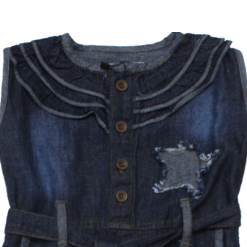 MAISA Front Flare Star Patch Dark Blue Girls Denim Jump Suit