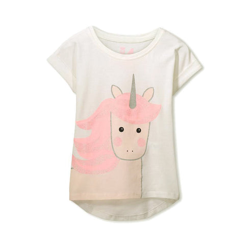 Cotton ON Kids Unicorn Glitter Print Premium Cotton Girls Off White Tshirt