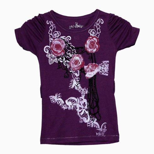sugah & honey white & red flower magenta girls blouse