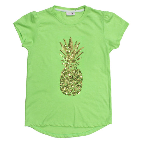NEXT Golden Pineapple Sequin Green Girls Premium Cotton Tshirt