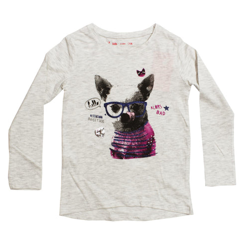 GEMO Hello Sweet Dog Grey Girls Premium Cotton Tshirt