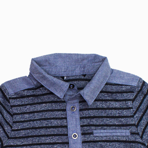 TU Cut Label Boys Blue and Black Striper Woven Cotton Neck Polo